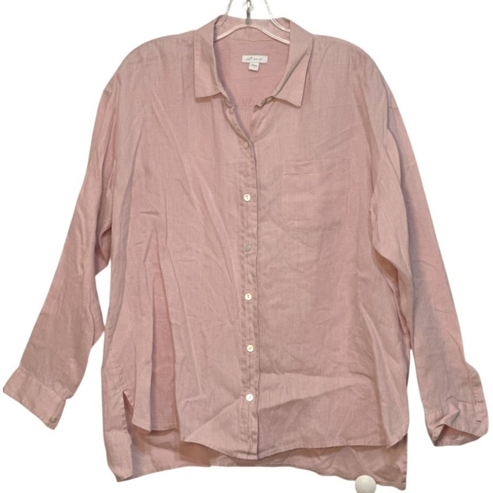 J Jill Love Linen Womens Shirt Pink Casual Relaxed Fit Resort Coastal Grandma LG